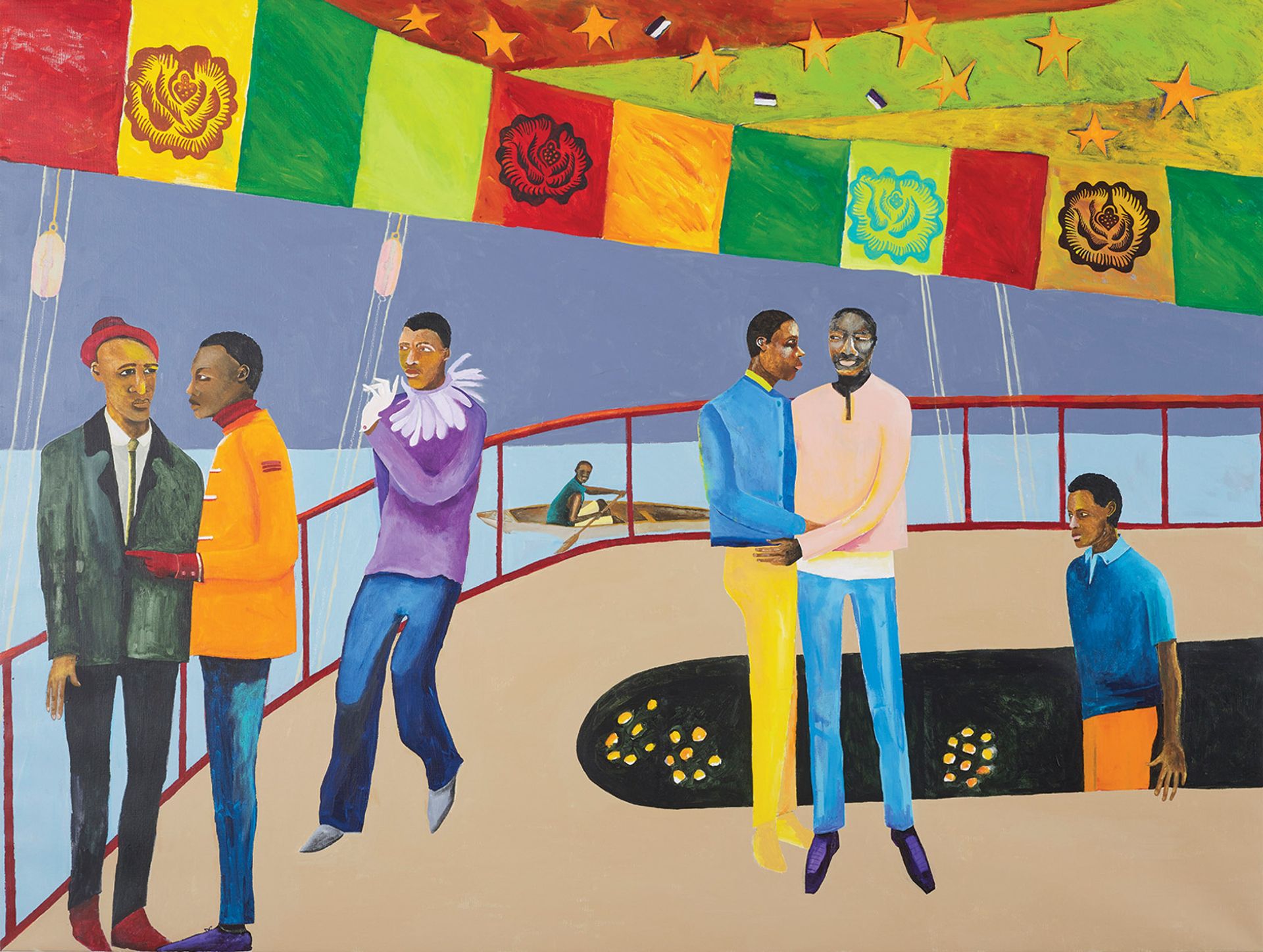 "Her paintings prompt you to try and understand what your relationship to the people pictured might be": Lubaina Himid's Ball on Shipboard (2018) Rennie Collection, Vancouver © Lubaina Himid