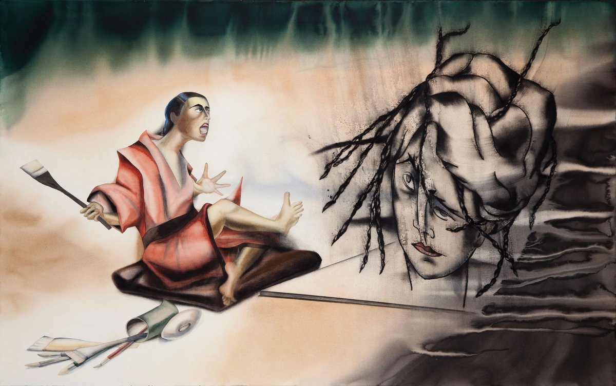 Anju Dodiya’s figurative watercolours (often with charcoal), such as Untitled Red (2016), evoke intense autobiographical and psychological dramas
Photo: Anil Rane. Courtesy of the artist