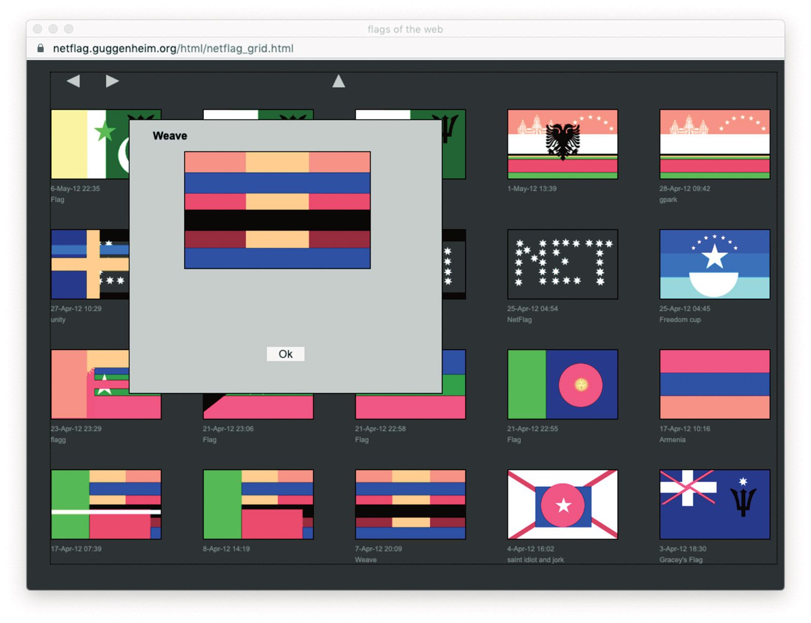 Mark Napier’s net.flag (2002) turns the visual language of national flags into a tool for personal expression Courtesy of the Solomon R. Guggenheim Foundation