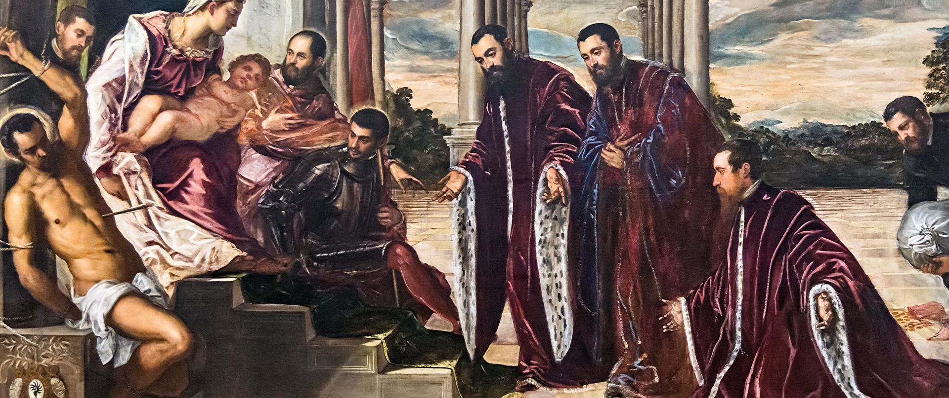 Tintoretto: Madonna of the Treasurers (around 1567), which is more than 5m long, was measured to make sure it could travel to the NGA. Right: Self-portrait (around 1588) Didier Descouens