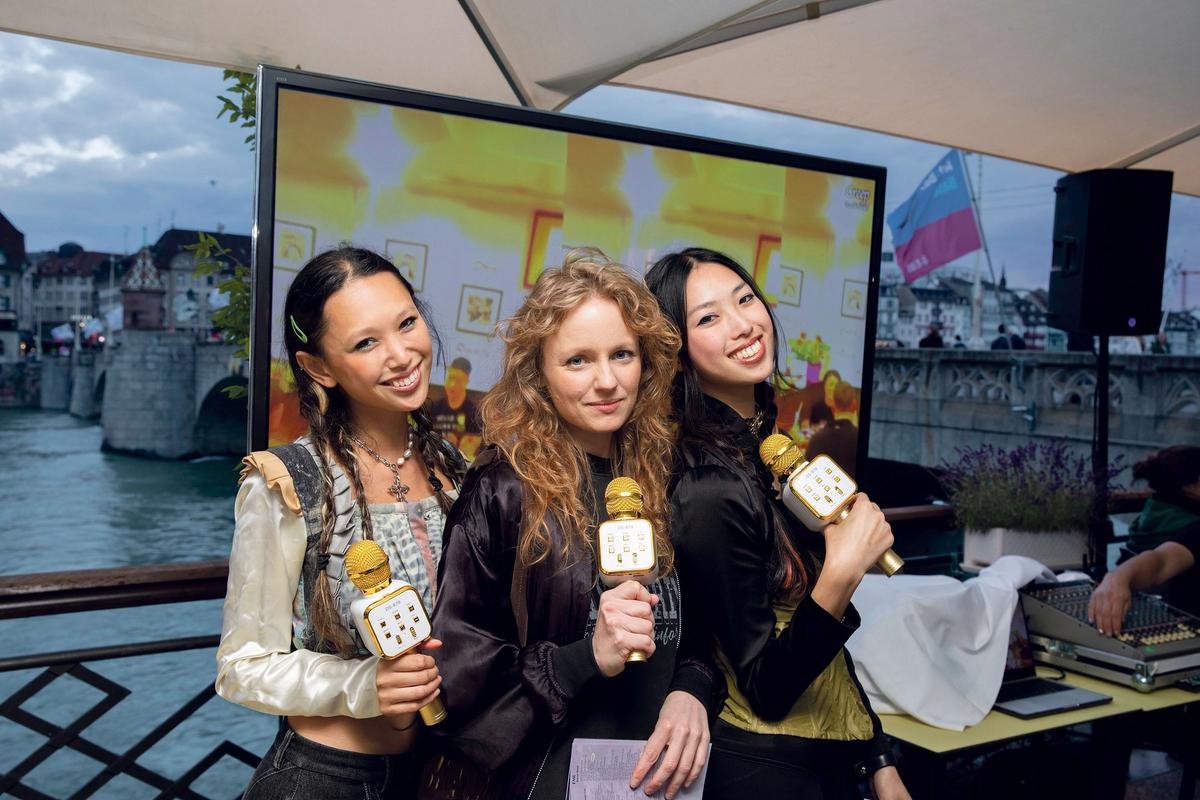 Top of the pops: the Parcours curator Stefanie Hessler (centre) took to the stage with Hillary Lui (left) and Sam Lui (right) belting out hits by Kanye West and Queen David Owens