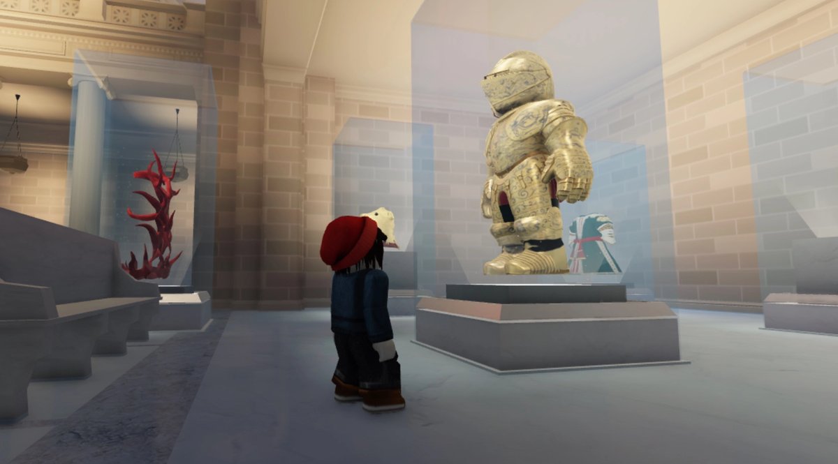 A replica of a portion of the Metropolitan Museum of Art, including Henry II's armour, inside the game platform Roblox Courtesy the Metropolitan Museum of Art