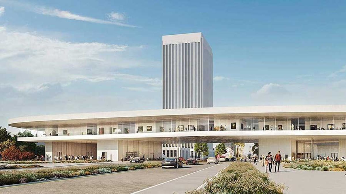 Lacma's proposed amoeba-shaped, glass-enclosed building takes a running jump from the East Campus across Wilshire Boulevard to land, derring-do, on the corner lot opposite Atelier Peter Zumthor & Partner/The Boundary