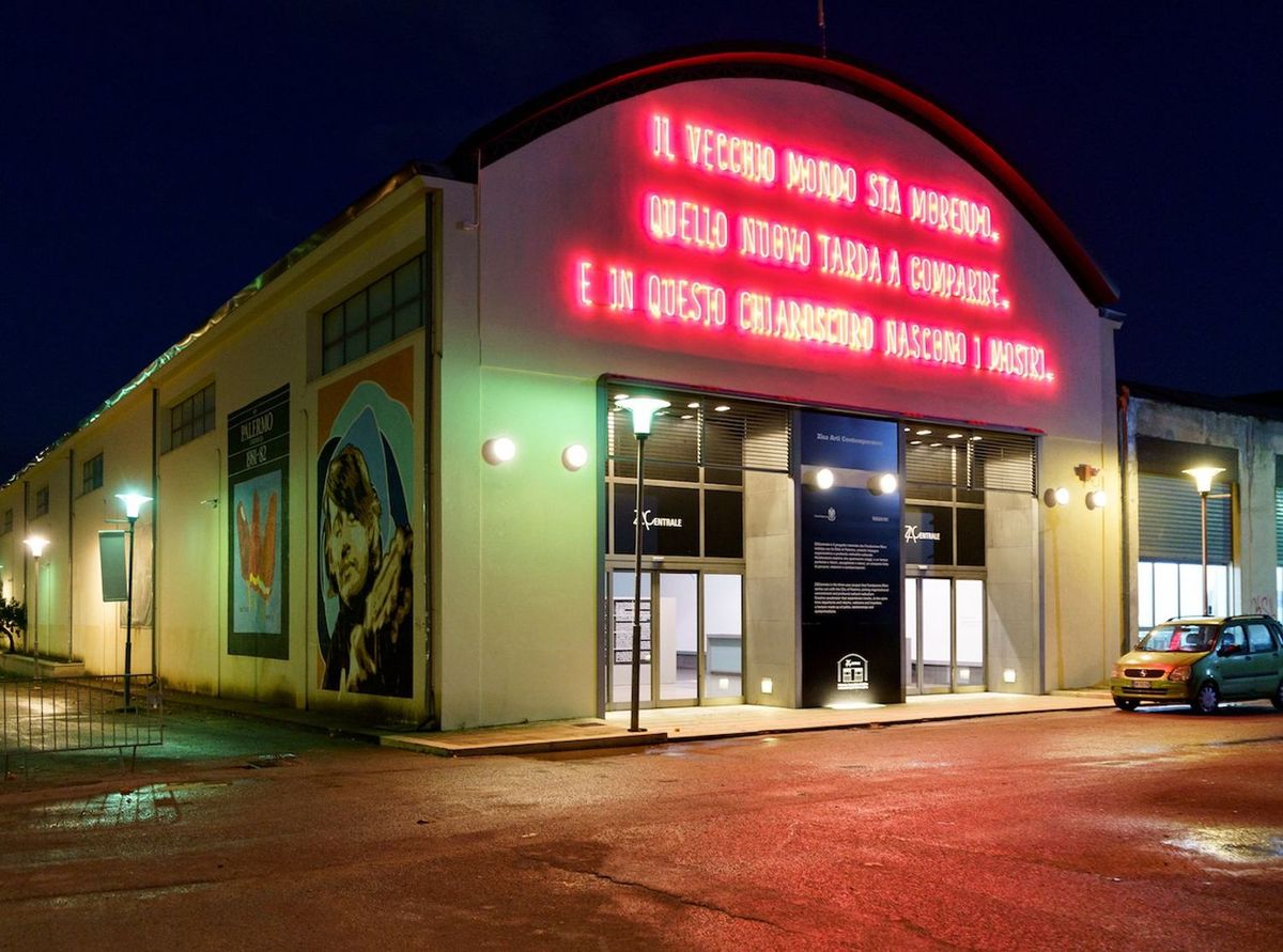 Alfredo Jaar's Two or three things I know about monsters (2016) on the exterior of ZACentrale, Palermo Courtesy of the artist and Fondazione Merz. Photo: Filippo M. Nicoletti.