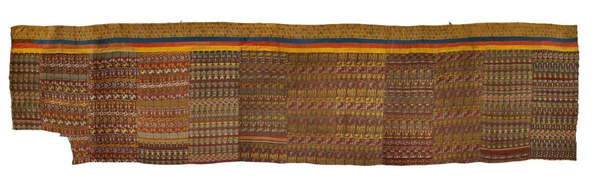 The nine-metre-long Vrindavani Vastra, woven 350 years ago, is the largest and earliest known work of art to feature inscriptions in the Assamese language © Trustees of the British Museum