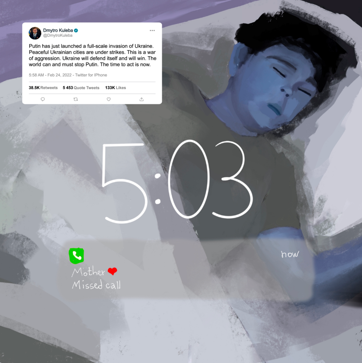 The second NFT work in the drop includes an image by the artist Ivan Ponomarchuk and a tweet from Ukraine's minister of foreign affairs Courtesy of the Meta History Museum of War