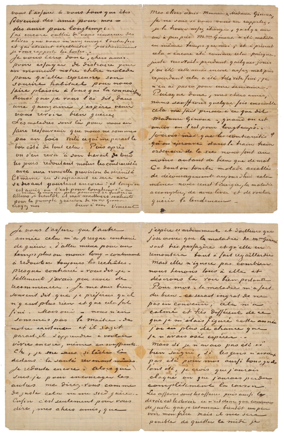 Letter from Van Gogh to Marie and Joseph Ginoux, 20 January 1890 (front and reverse) Credit: Aguttes, Neuilly (France)