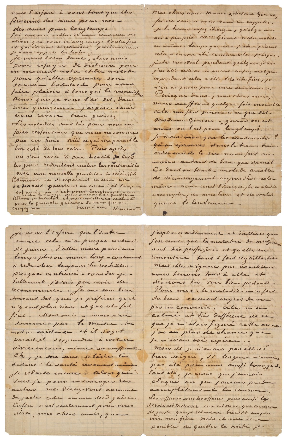 Letter from Van Gogh to Marie and Joseph Ginoux, 20 January 1890 (front and reverse) Credit: Aguttes, Neuilly (France)
