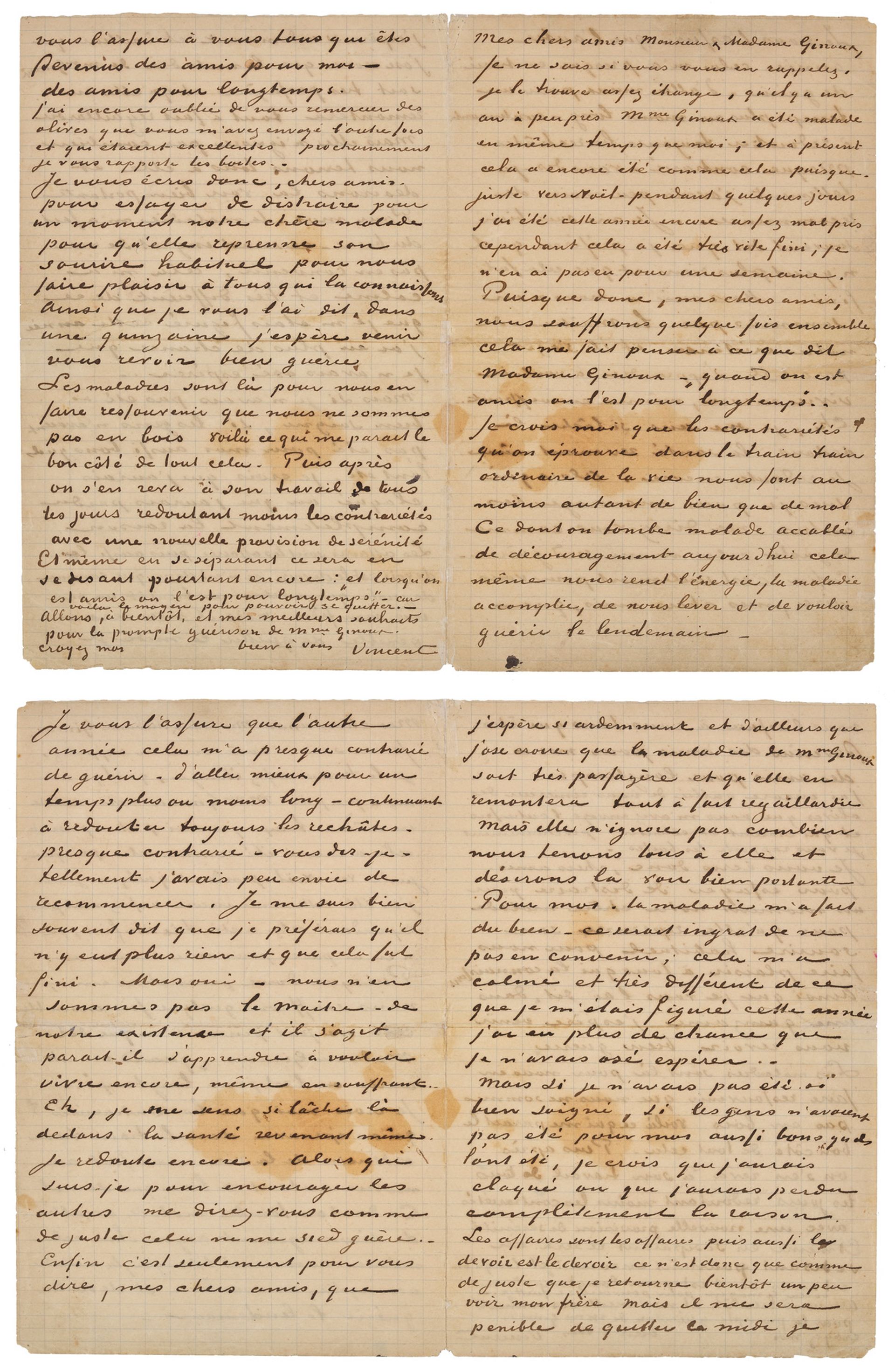 Letter from Van Gogh to Marie and Joseph Ginoux, 20 January 1890 (front and reverse) Credit: Aguttes, Neuilly (France)