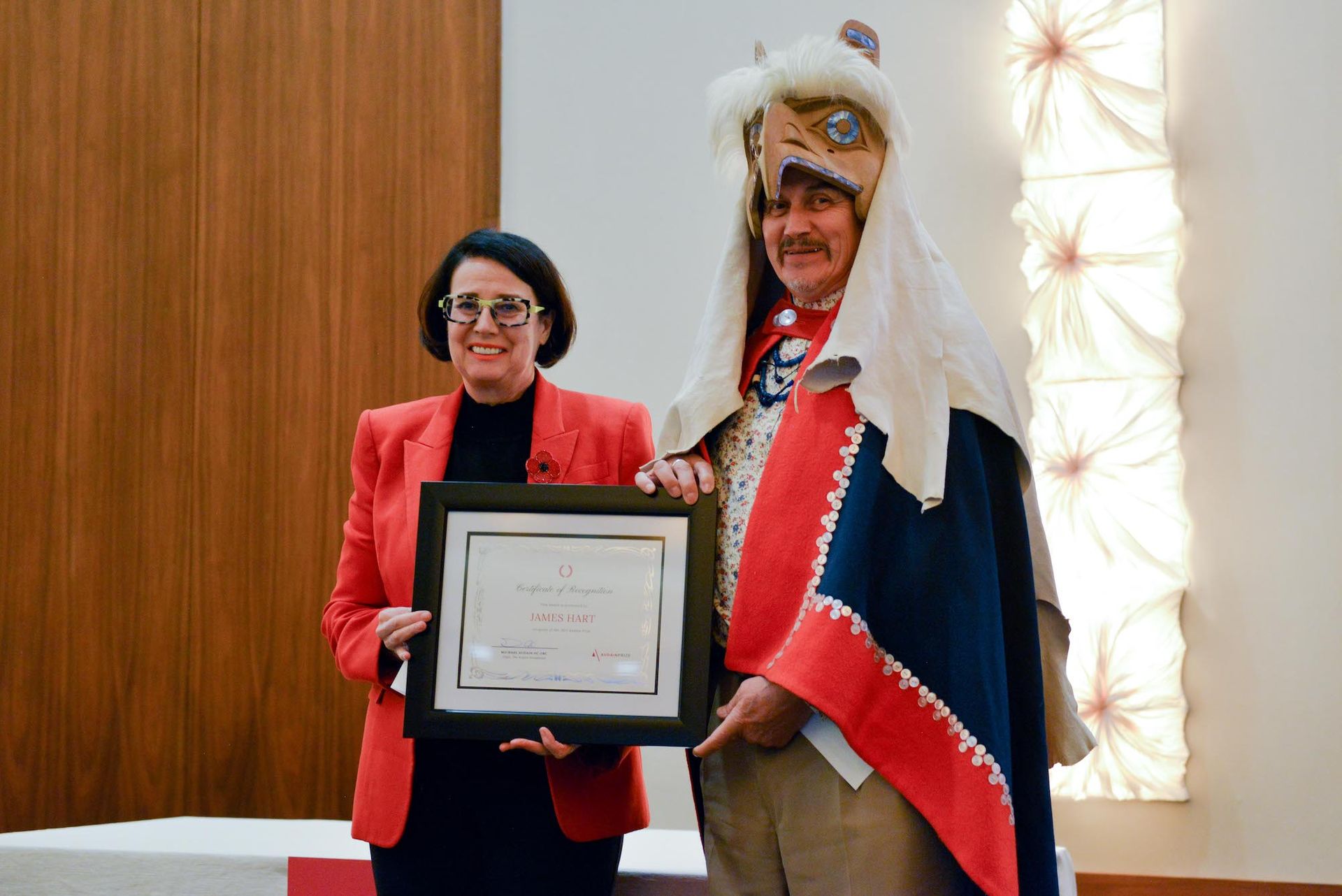 James Hart receives the 2021 Audain Prize from Janet Austin, the lieutenant governor of British Columbia. Photo by Kaylyn Barr