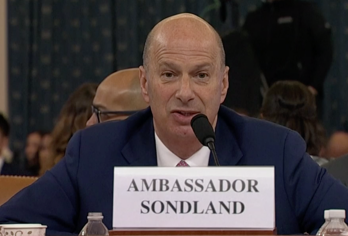 Gordon Sondland testifying before Congress Screenshot via YouTube