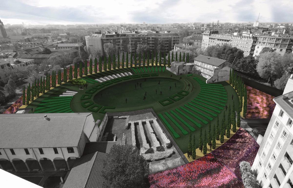 A rendering of what the new Parco Amphitheatrum Naturae will look like after its has been planted Courtesy of the Superintendence of Archeology, Fine Arts and Landscape for the metropolitan city of Milan