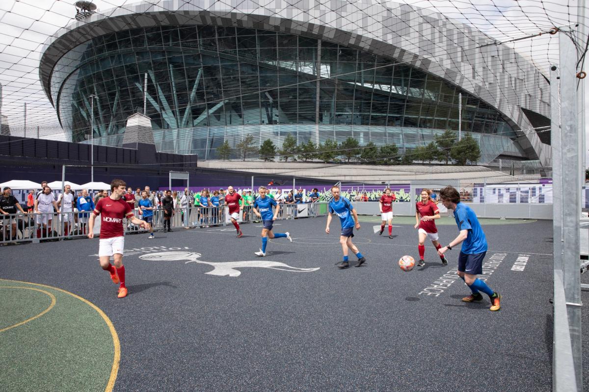 Stephen Friedman (red) playing against Castor Gallery in the shadow of the Tottenham Hotspur Stadium Photo: David Owens © OOF ltd.