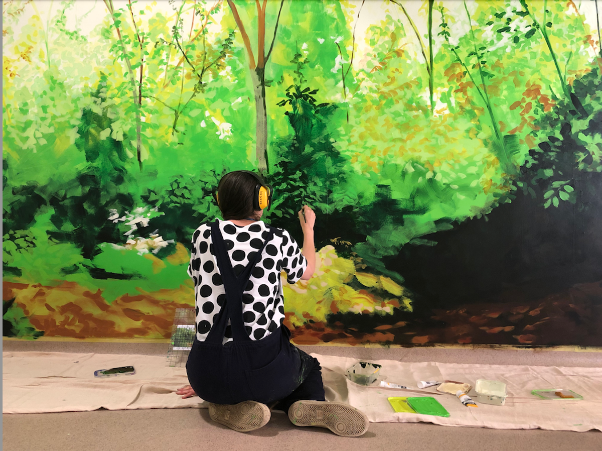 The Artist Hannah Brown working on her work Atrium at the Hellingly Centre Mental Health Unit Photo: Damian Griffiths. Courtesy of Hospital Rooms