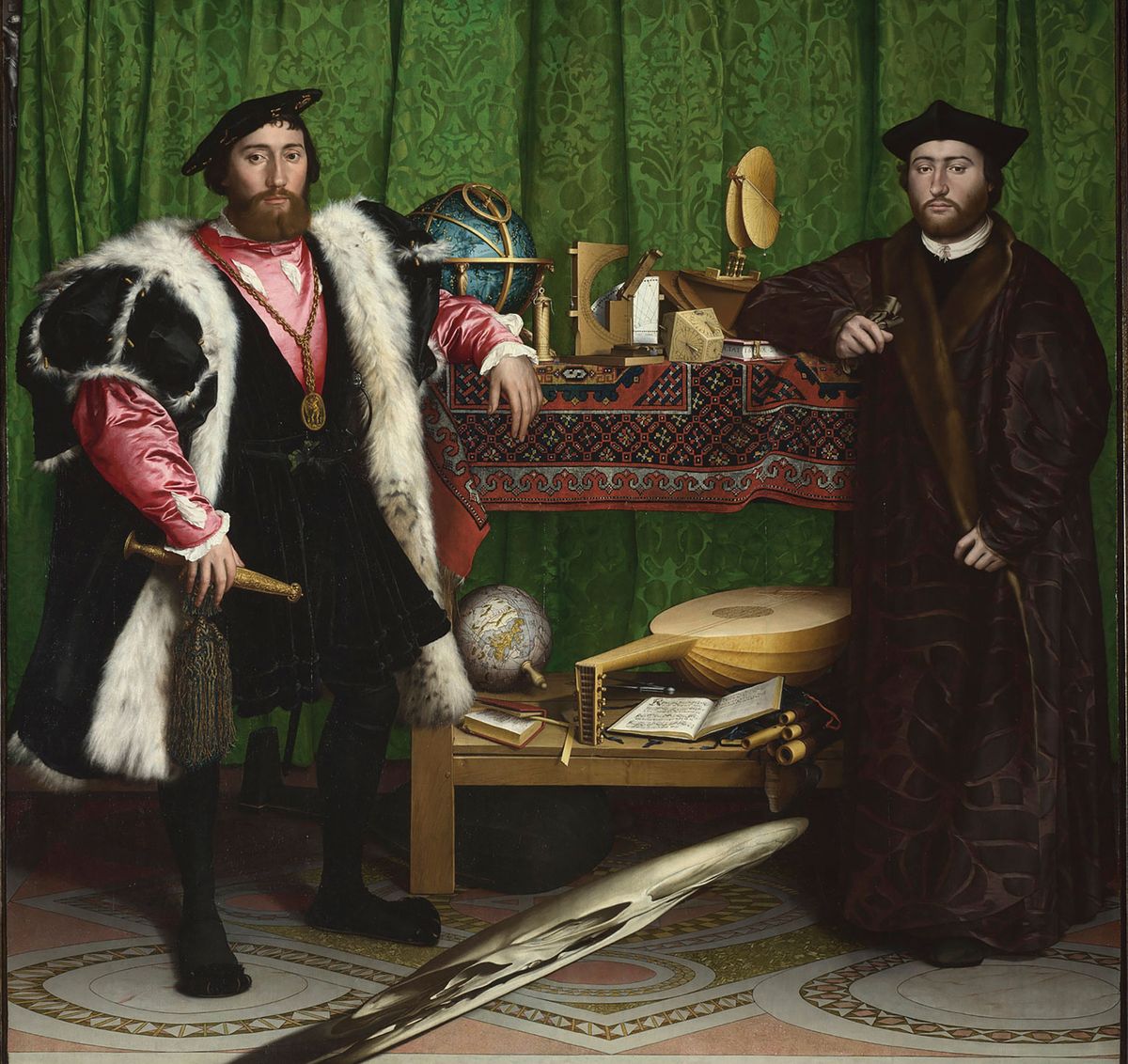 Hans Holbein the Younger, The Ambassadors (1533) was warped by water damage National Gallery, London