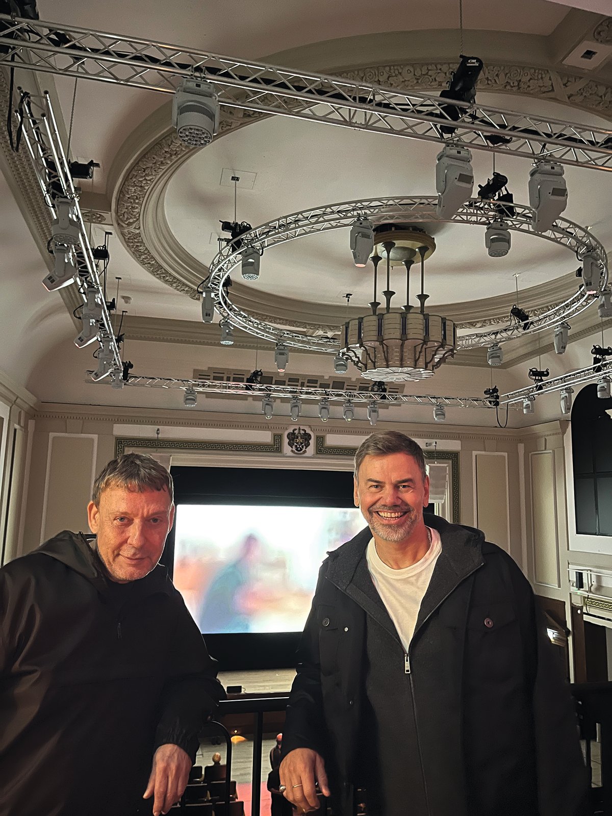 The artist duo Elmgreen & Dragset, in front of their collaboration with Prada Mode for Frieze