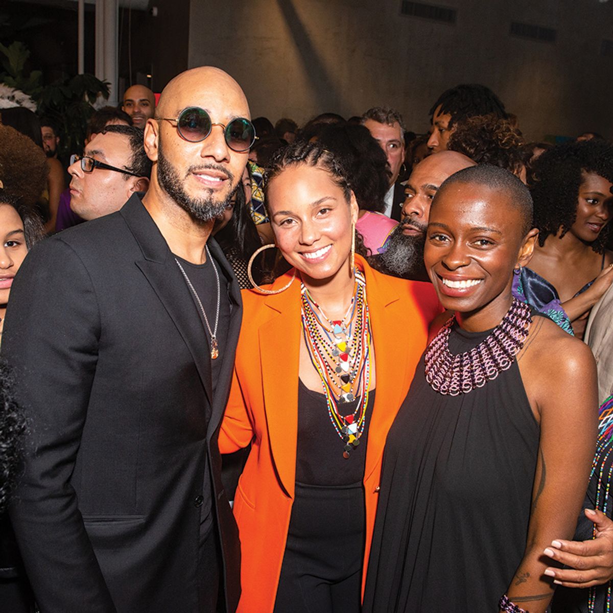 The musical couple Swizz Beatz and Alicia Keys (left) with Rees Visionary Award-winning artist Toyin Ojih Odutola Madison McGaw/BFA.com