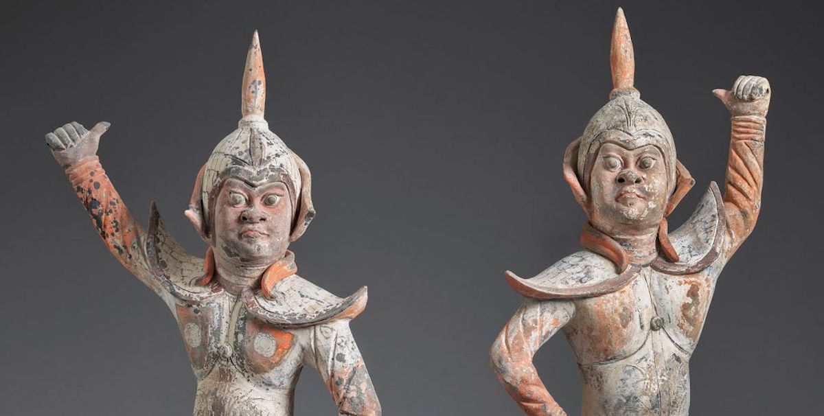 Painted earthenware Chinese guardians (mid-sixth century) Courtesy of Eskenazi