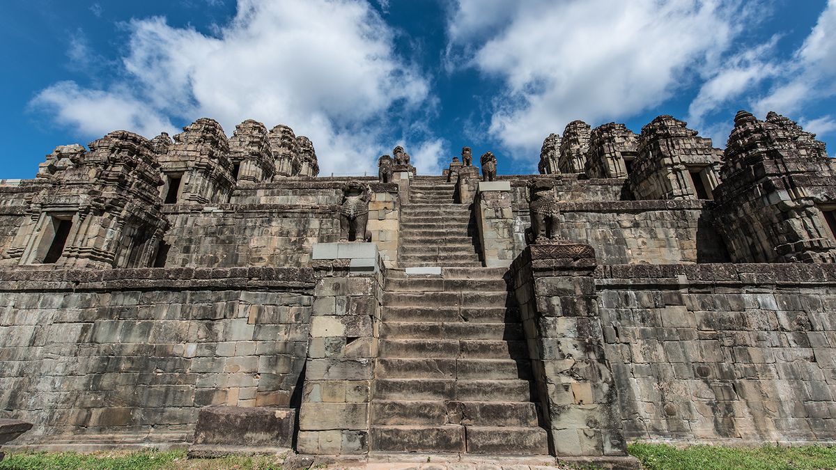 The Phnom Bakheng temple at the Angkor archaeological park in Cambodia 