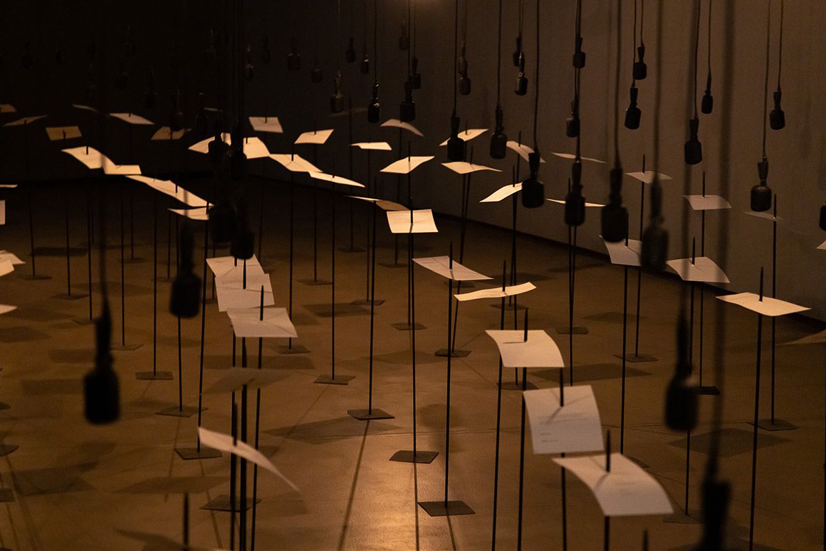 Installation view of Shlipa Gupta: Sun at Night, Barbican, 2021.