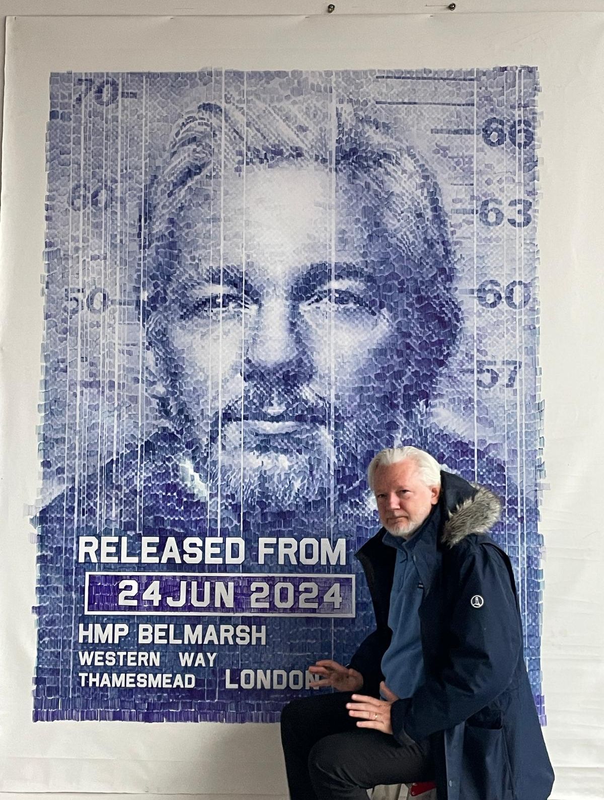 Andrei Molodkin & Julian Assange, Date of Freedom (2024) © the artist