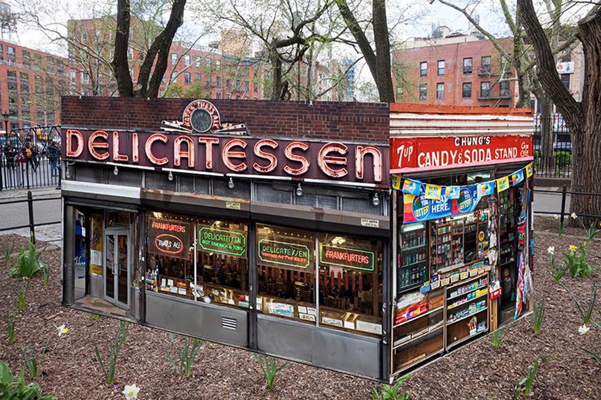 Rendering of James and Karla Murray's public art installation, Mom-and-Pops of the LES, in the Lower East Side's Seward Park James and Karla Murray