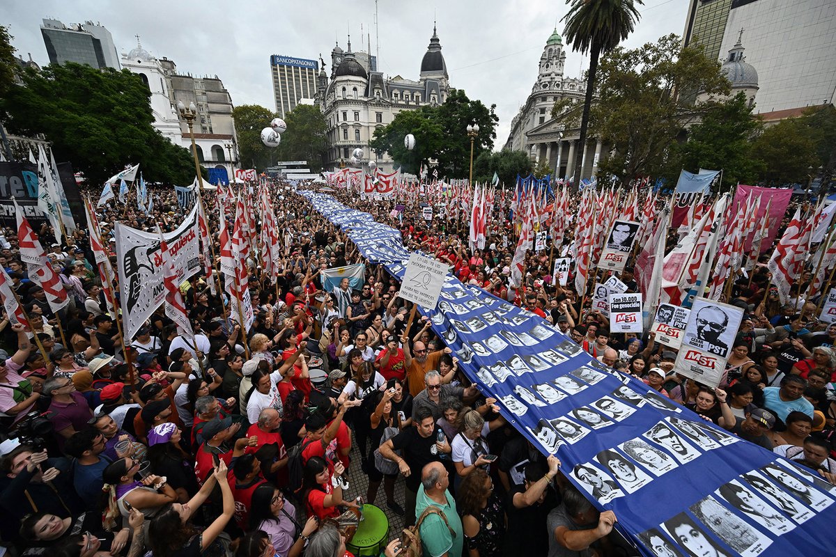 A demonstration on 24 March in Buenos Aires commemorated the 30,000 disappeared during Argentina’s military dictatorship of 1976-83 Luis Robayo/AFP via Getty Images