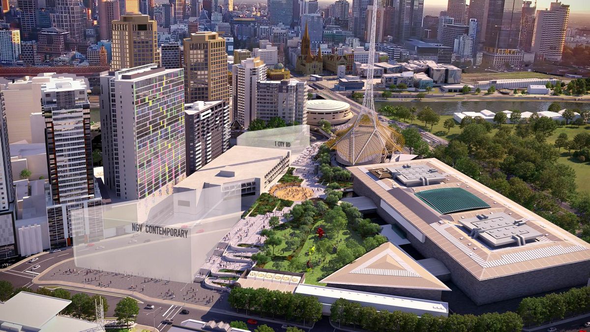 A rendering of the Melbourne Arts Precinct with the planned NGV Contemporary building Creative Victoria