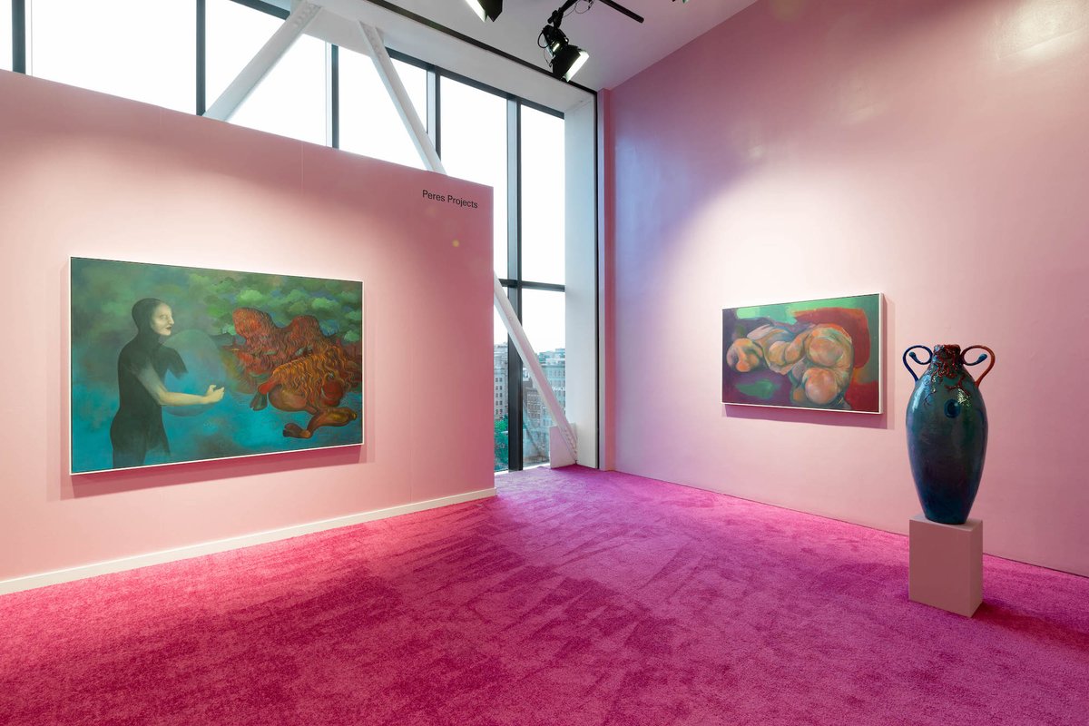 Insallation of paintings and sculpture by Jeremy in the Peres Projects stand at Independent New York Courtesy Peres Projects. © Jeremy