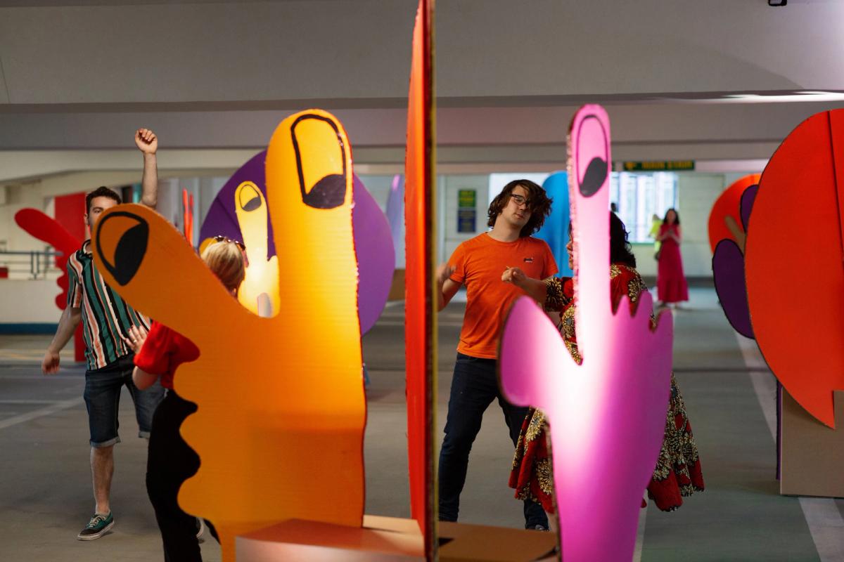 Revelers at Emma Hart’s BIG UP, a celebration of raving in Greenmarket multistorey car park Photo: Tom Nolan