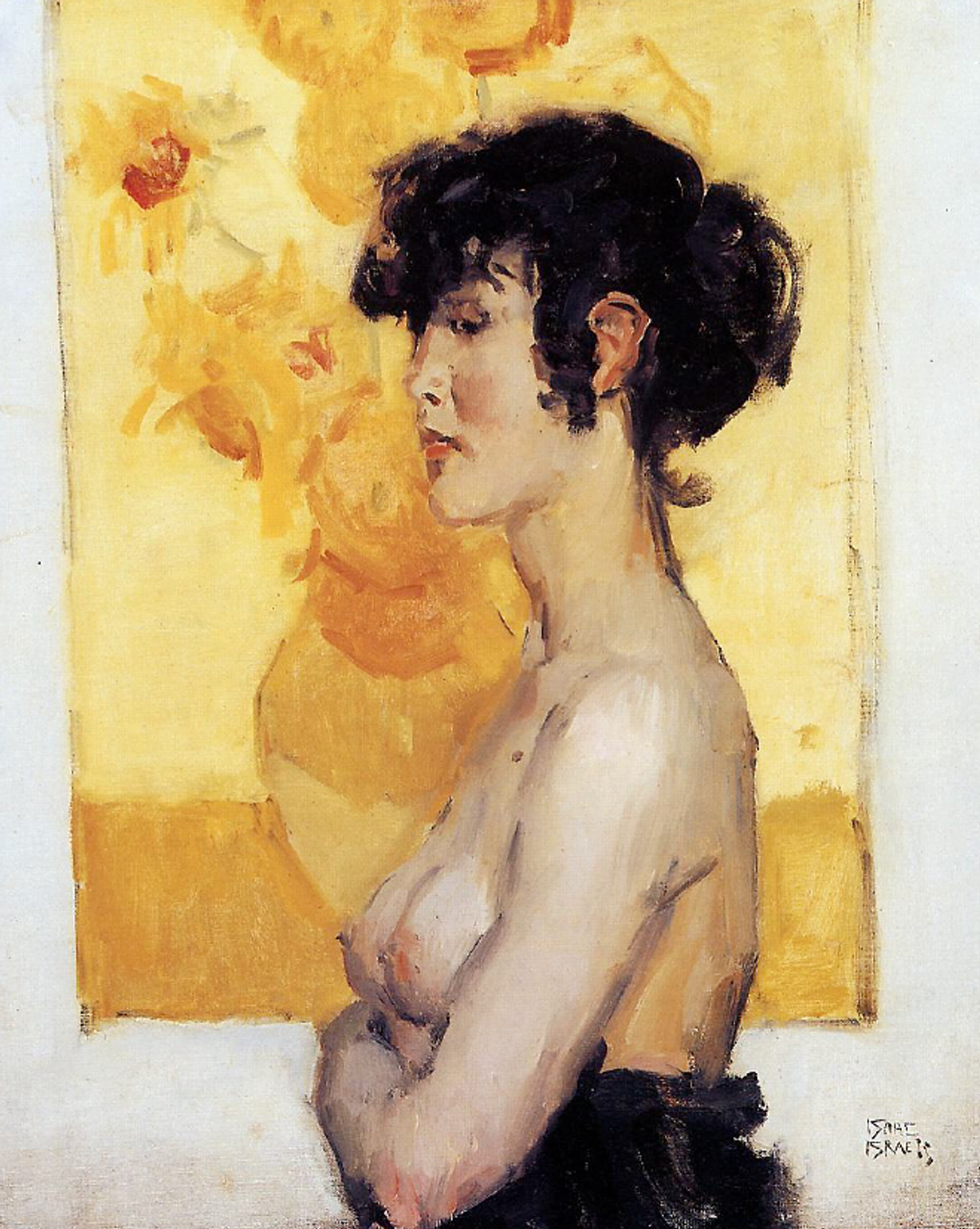 Isaac Israëls, Woman in profile, in front of Van Gogh's “Sunflowers” (1915-20), with an unknown model

Museum de Fundatie, Zwolle and Heino/Wijhe