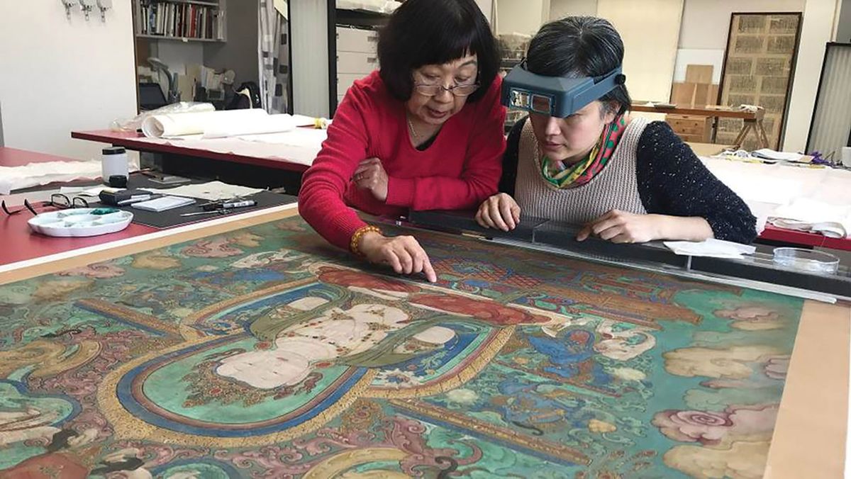 Conservators restore a Chinese painting  on silk Cleveland Museum of Art