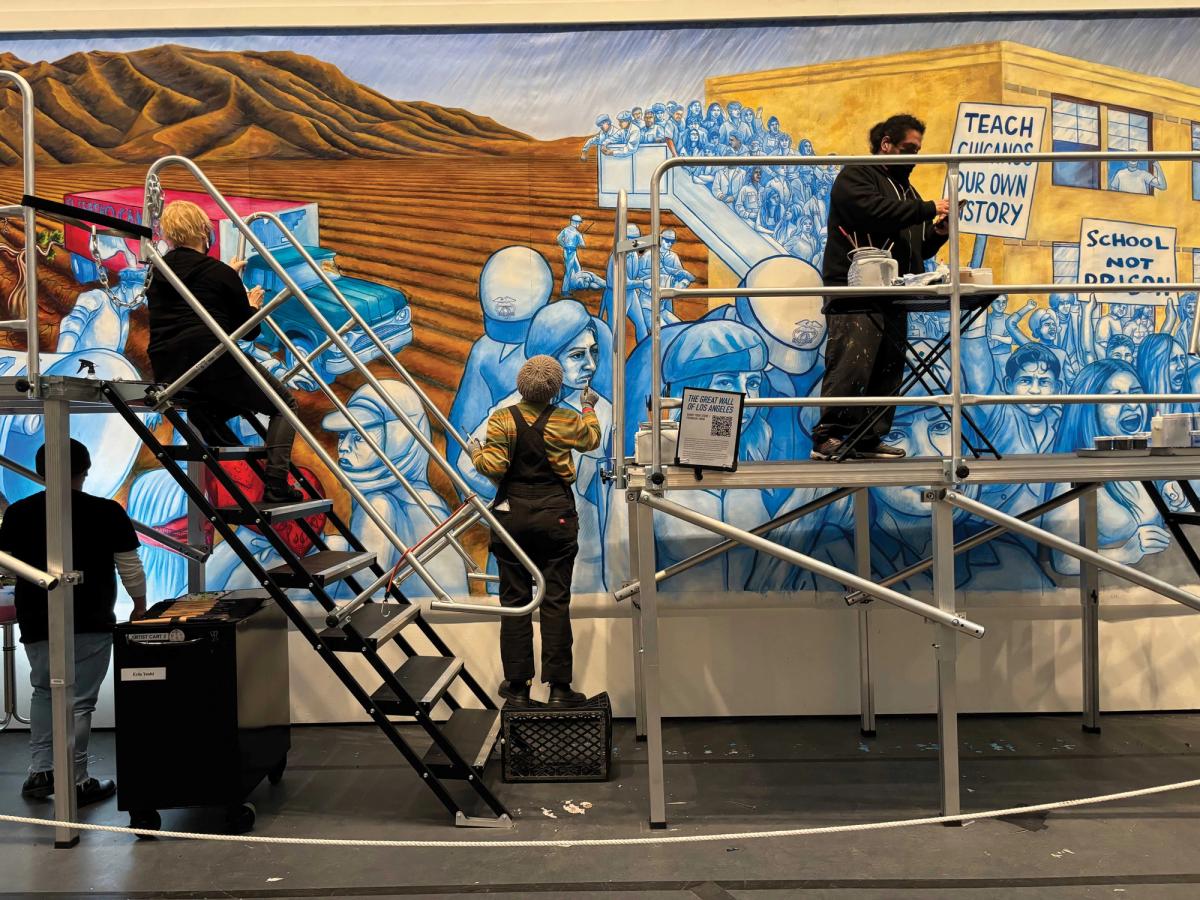 Baca and her crew paint a panel at Lacma Jori Finkel