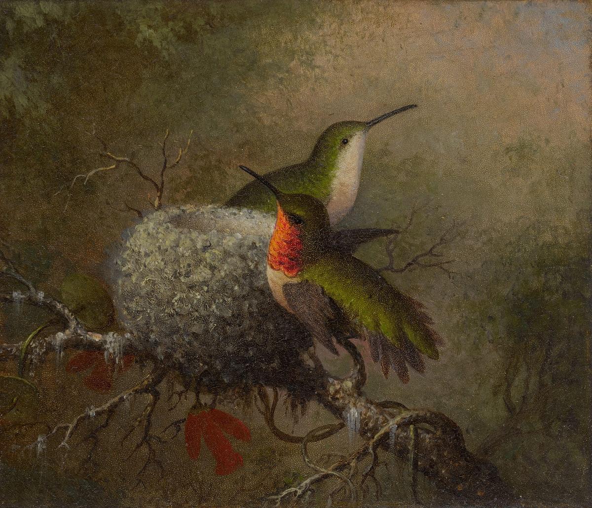 Martin Johnson Heade's tiny painting, Two Ruby Throats by Their Nest, sold for $212,500 at Sotheby's. Courtesy of Sotheby's