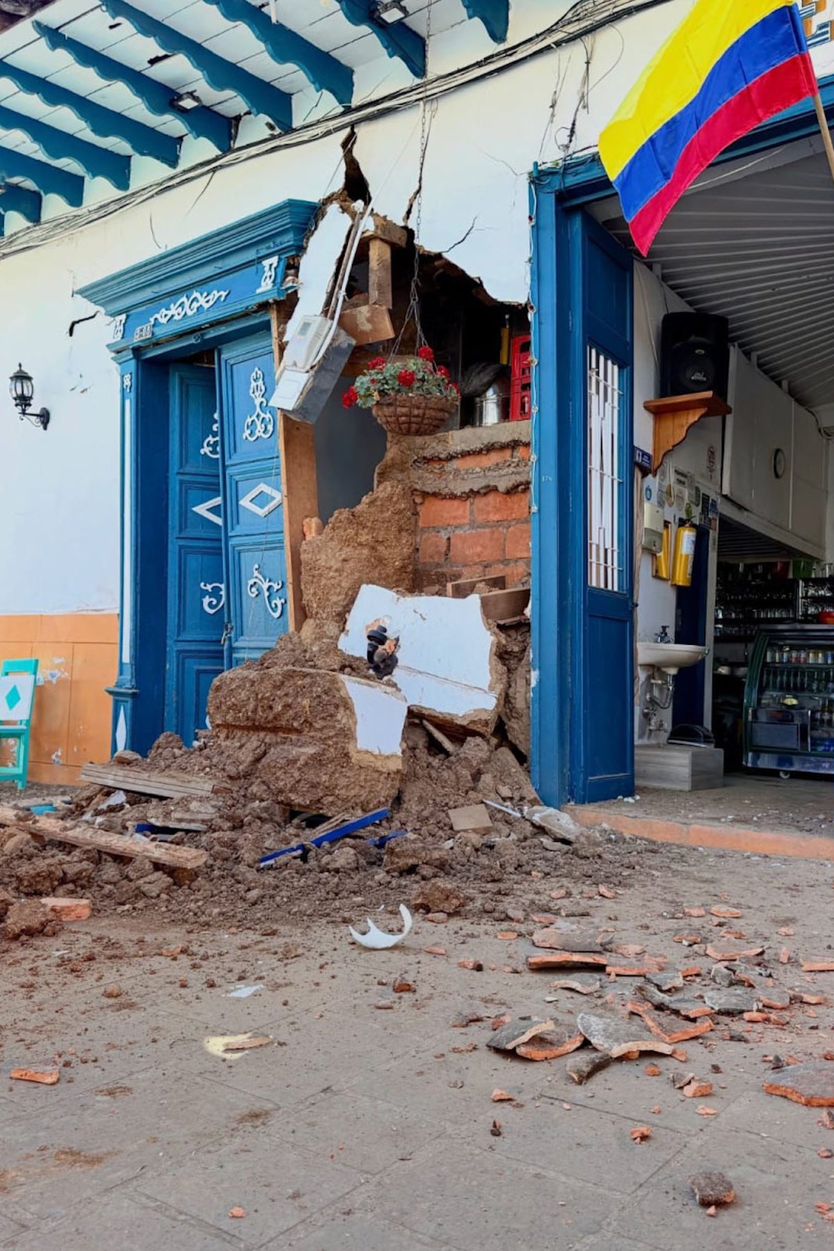 Damage from the 10 August earthquake in the historical center of Jardín, in the department of Antioquia Courtesy the Ministry of Culture of Colombia
