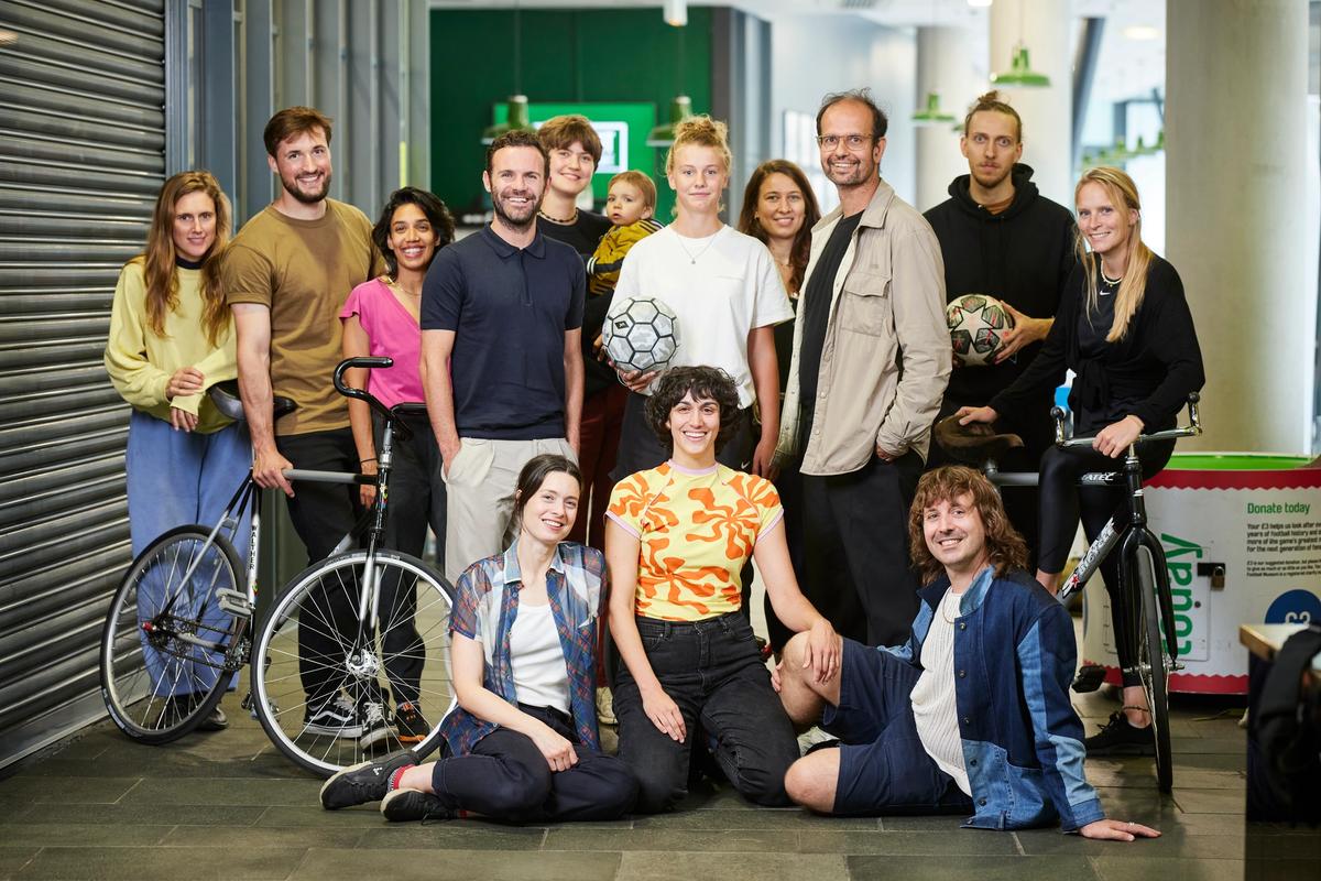 Juan Mata, Tino Sehgal and the cast for This entry at Manchester's National Football Museum © David Levene, courtesy Manchester International Fesitval