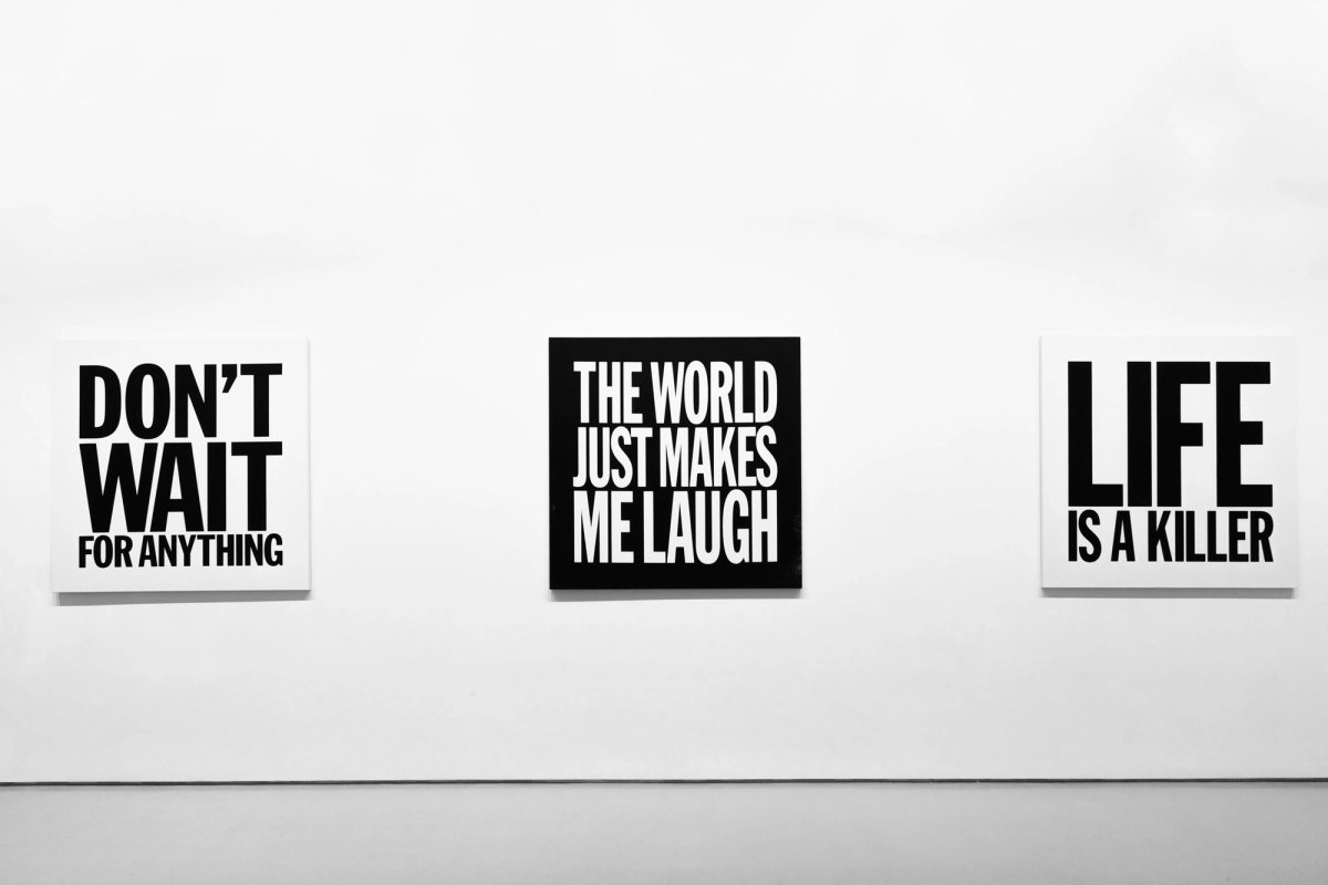 Fragments of Displacement includes text paintings by John Giorno, above
© the Estate of John Giorno, courtesy Almine Rech