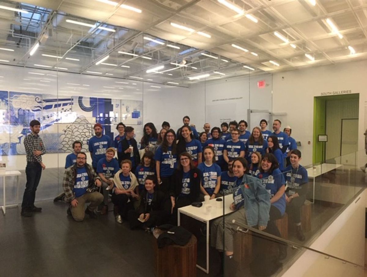 Union members in the lobby of the New Museum in January before voting to organise New Museum Union