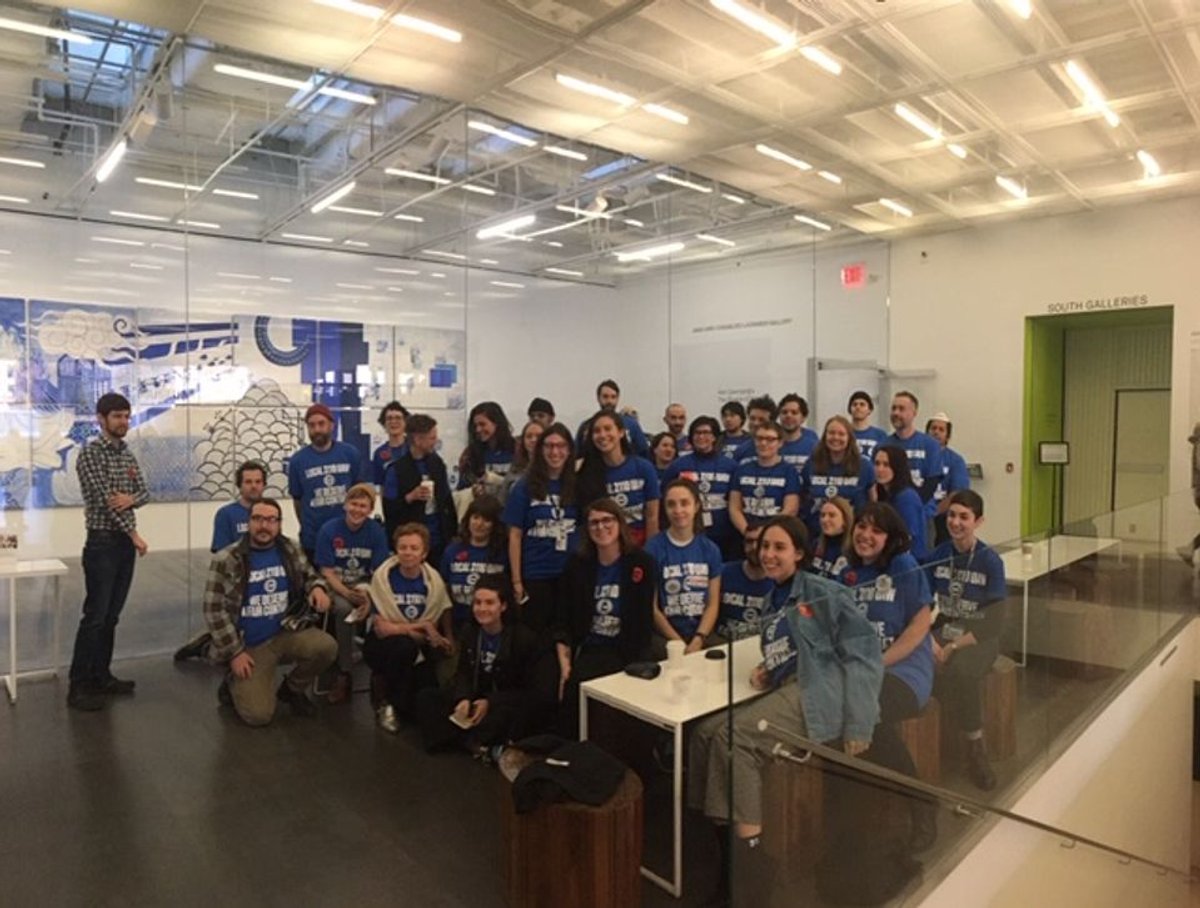 Union members in the lobby of the New Museum in January before voting to organise New Museum Union