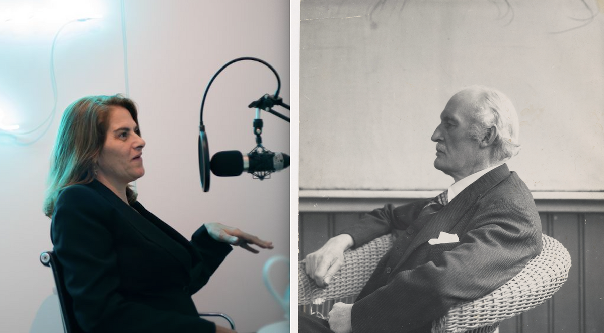 Tracey Emin, speaking on The Art Newspaper podcast earlier this year, and Edvard Munch in around 1938 Emin: © David Clack. Munch photo: courtesy of the Munchmuseet