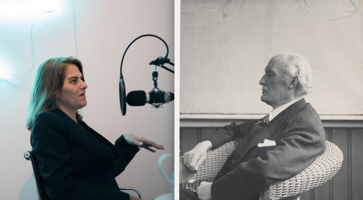 Tracey Emin, speaking on The Art Newspaper podcast earlier this year, and Edvard Munch in around 1938 Emin: © David Clack. Munch photo: courtesy of the Munchmuseet