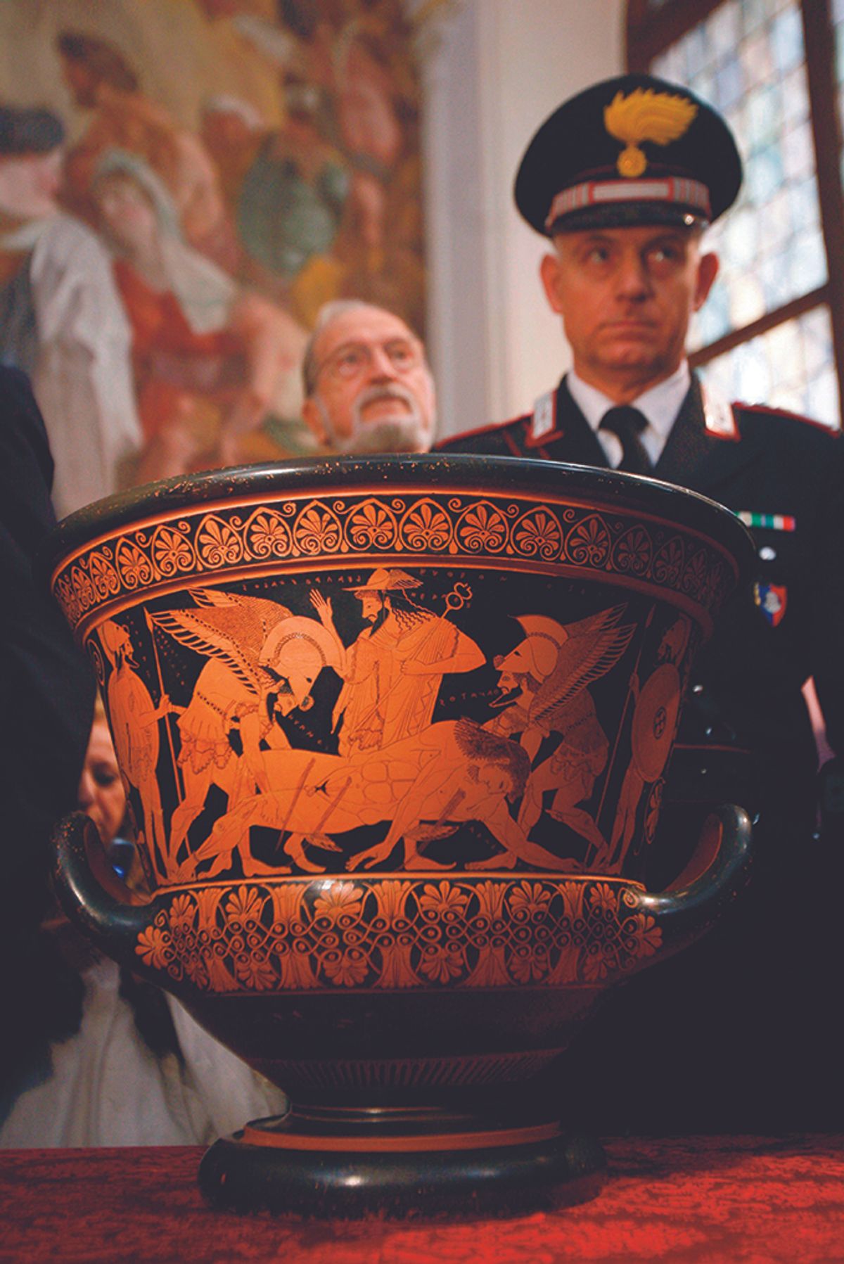 The Etruscan Euphronios Krater (515BC) was returned to Italy in 2008 by the Metropolitan Museum of Art; Monsignor Michele Basso owned an apparent copy of the precious, controversial Greek vase
Photo: Dario Pignatelli/REUTERS