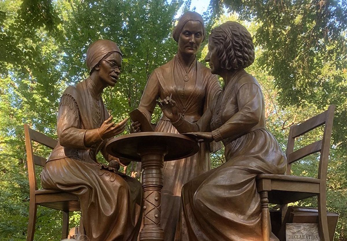 The sculpture depicting Susan B. Anthony, Elizabeth Cady Stanton and Sojourner Truth in Central Park 