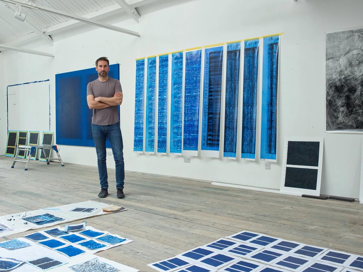 Idris Khan making facemasks in his studio © Stephen White