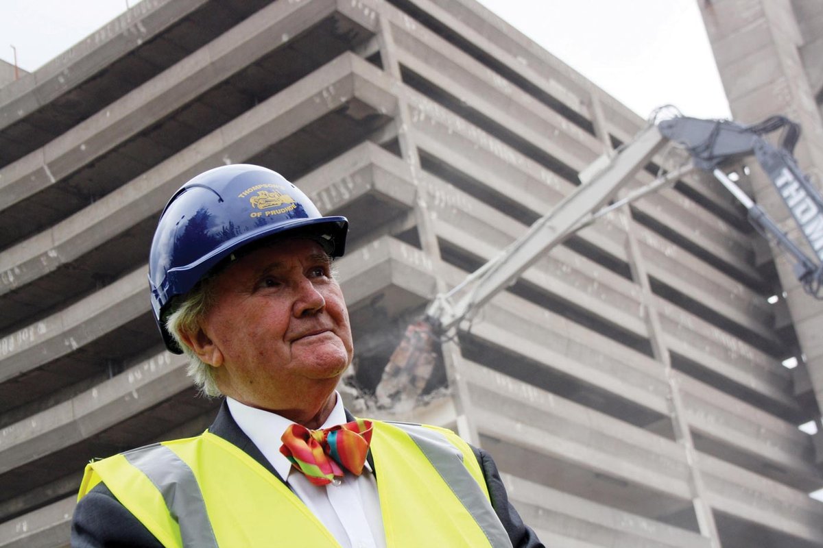 Owen Luder at his Trinity Car Park, Gateshead (1967), at the time of its demolition in 2010 PA Images / Alamy Stock Photo