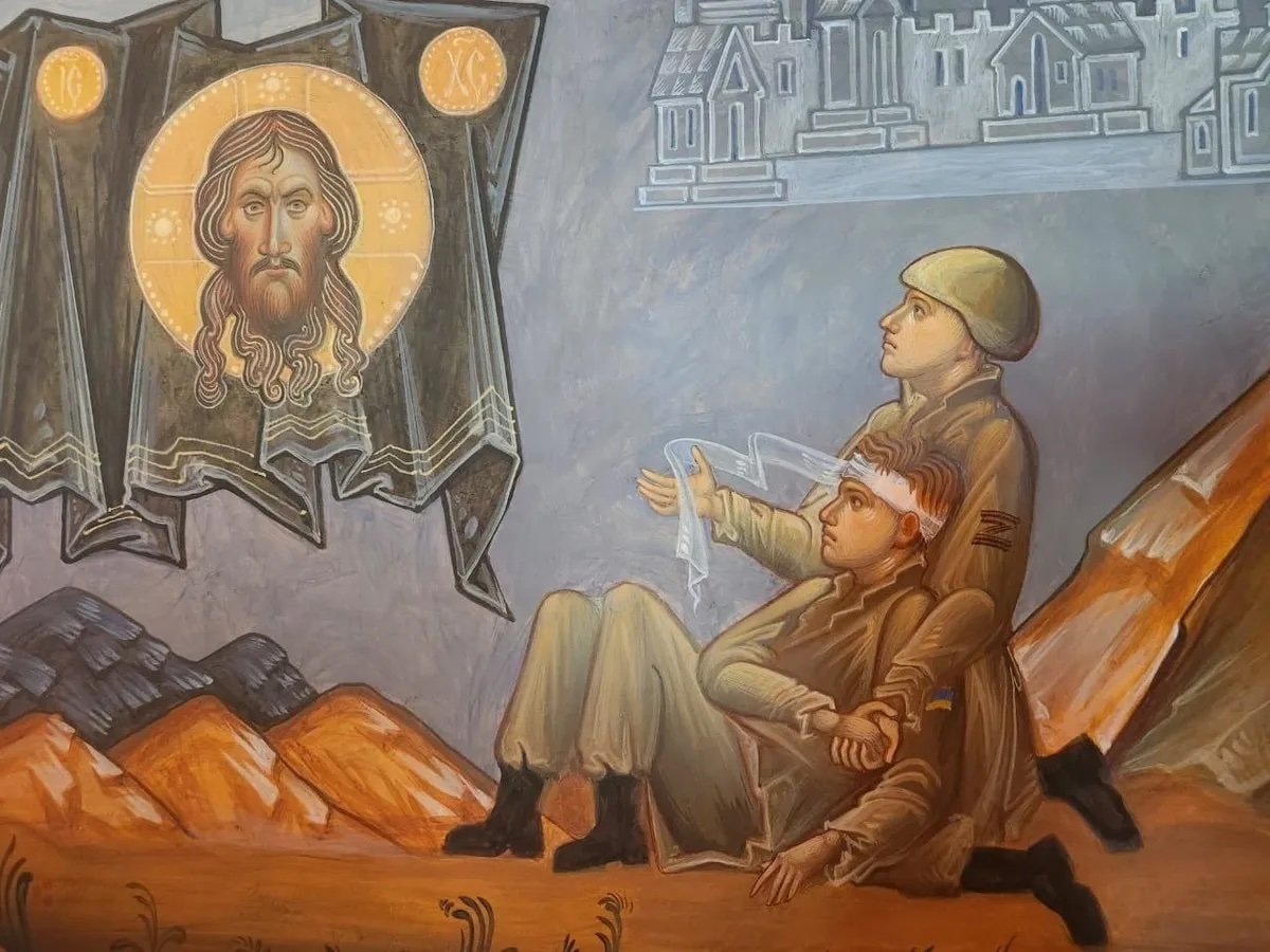 A monk affiliated with the chapel in which the picture is housed told a government-controlled newspaper that monks probably painted it in March 2022
Photo: Military Department of the Moscow Patriarchate / Telegram