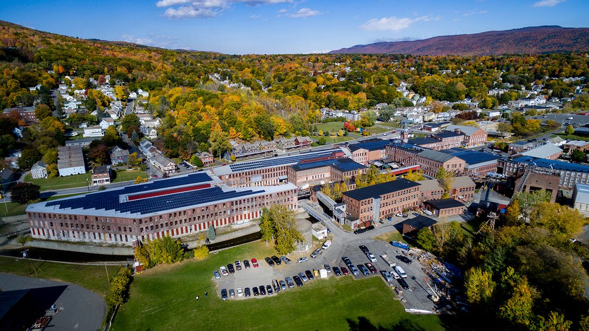 Many of the 28 buildings on MASS MoCA's 16-acre museum campus in North Adams, Massachusetts are covered with solar panels, which meet 25% of the museum's annual energy needs Douglas Mason, courtesy of MASS MoCA