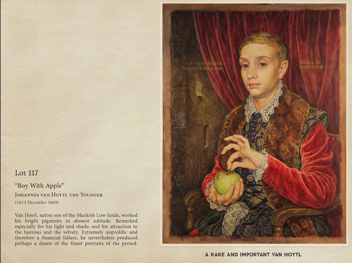 The catalogue entry for Johannes Van Hoytl the Younger from the Grand Budapest Hotel
courtesy: Wes Anderson/The Design Museum