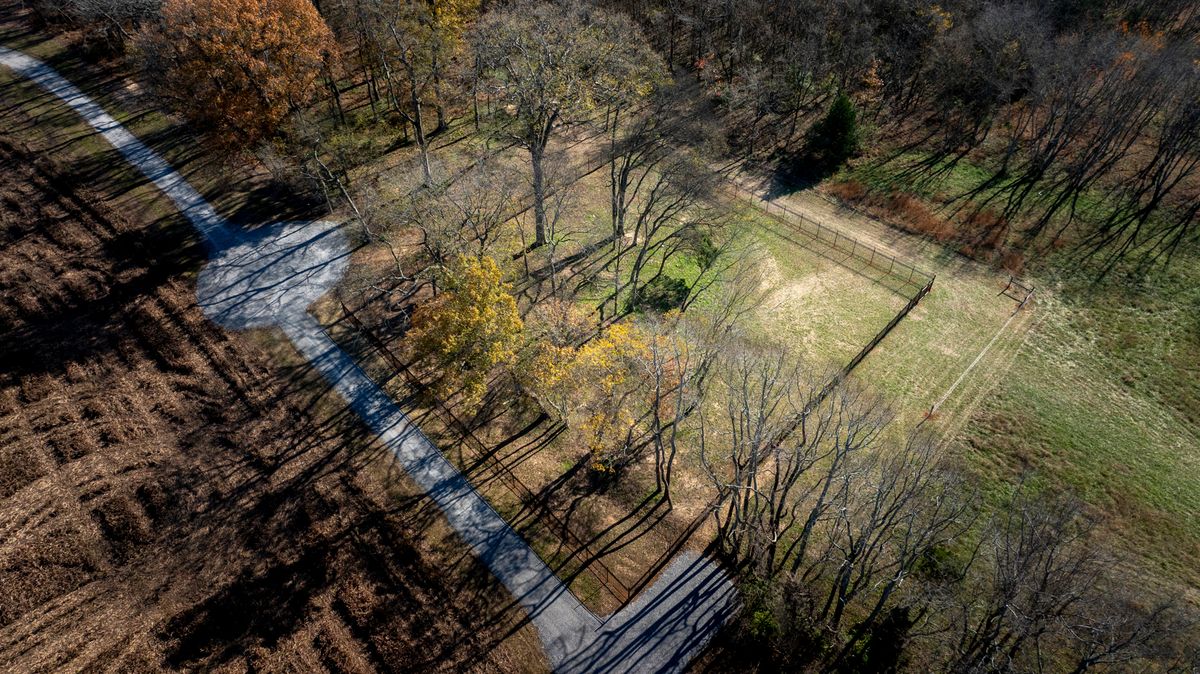 An aerial view of the cemetery site at Andrew Jackson’s plantation, the Hermitage. For decades, the area was completely overgrown, until a project to clear it revealed rows of depressions in the ground, signifying graves Photo: Alan LeBlanc; courtesy of the Andrew Jackson Foundation