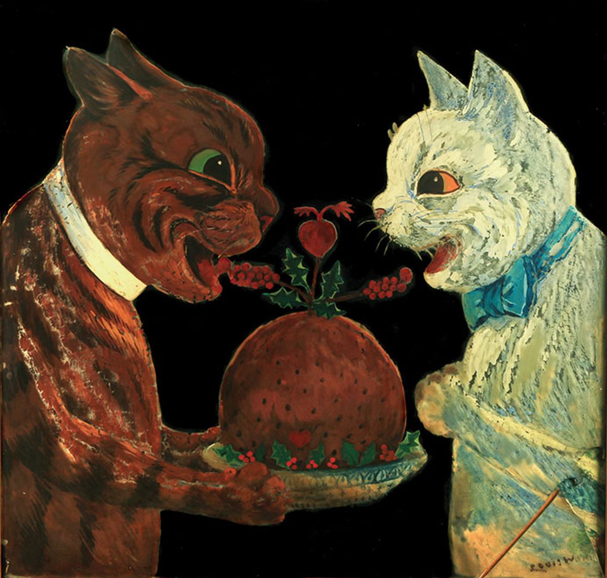 Festive felines: Louis Wain’s Brown and White Cats with Plum Pudding (around 1928) © Bethlem Museum of the Mind